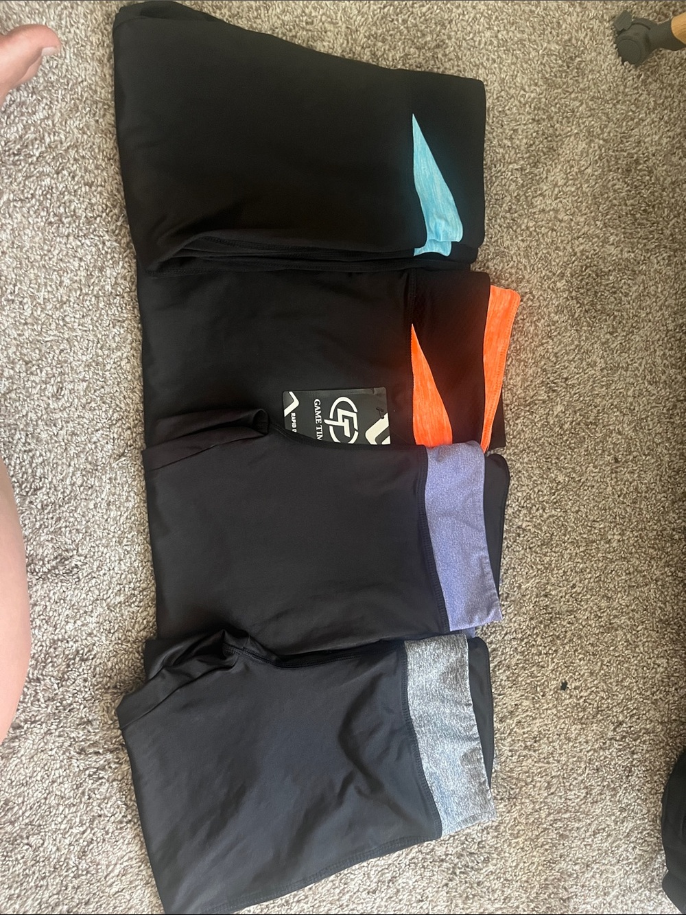 Game Time Black Active Capris with Blue, Orange, Purple, and Gray Trim